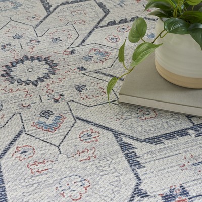 Nicole Curtis Blue Floral Cotton Synthetic 5' x 7' Area Rug