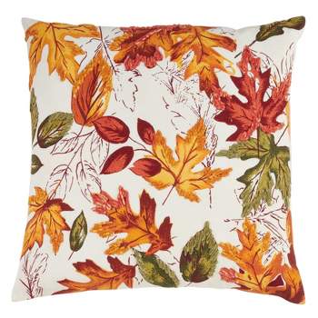 Saro Lifestyle Embroidered Autumn Leaves Pillow - Poly Filled, 20" Square, Multi