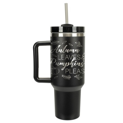 Elanze Designs Autumn Leaves & Pumpkins Please Harvest 40 oz. Stainless Steel, Large Water Bottle Coffee Mug, Spill & Leak Resistant, Thermal Travel
