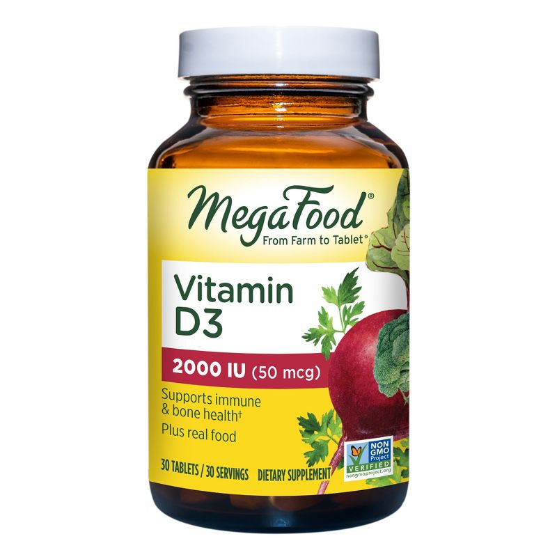 MegaFood Vitamin D3 2000 IU for Bone Health &#38; Immune Support Vegetarian Tablet - 30ct, 1 of 7