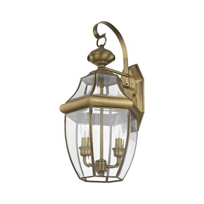 Antique Brass 2-Light Outdoor Wall Lantern with Clear Glass