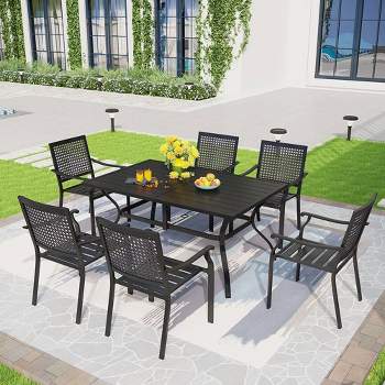 7pc Outdoor Dining Set with Chairs & Metal Table with Umbrella Hole - Captiva Designs