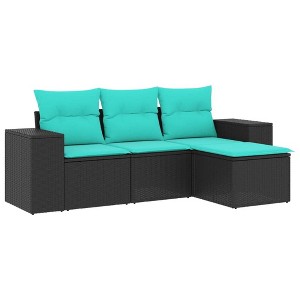 vidaXL Patio Sofa Set with Cushions - Black PE Rattan - 4 Piece Outdoor Furniture with Storage for Garden, Terrace, or Patio - 1 of 4