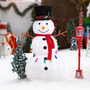 Angel Sar 4FT Pre-Lit Snowman Christmas Yard Decoration, Pull-Up Lighted Snowman with 100 White LEDs & Multi-Color String - 1 of 4