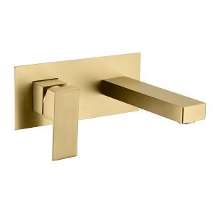 sumerain Wall Mount Bathroom Faucet Gold and Rough in Valve Included, Left-Handed Single Handle - 1 of 4