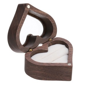 Unique Bargains Heart Shaped Wooden Engagement Ring Box Jewelry Storage - 1 of 4