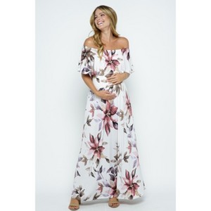 Hello Miz Women's Off Shoulder Ruffle Maternity Maxi Dress - 1 of 4