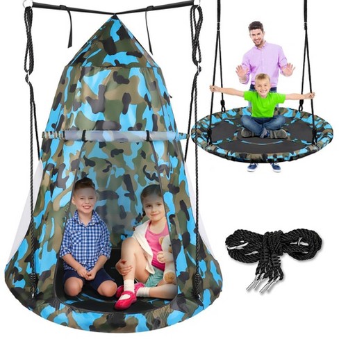 SereneLife Fabric 40'' Black Web/Saucer Swing