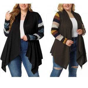 Agnes Orinda Women's Plus Size Open Front Long Sleeve Lightweight Stripe Long Cardigan - 1 of 4