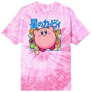 Kirby Kanji Character Adult Pink Tie Dye Short Sleeve Tee - 1 of 2