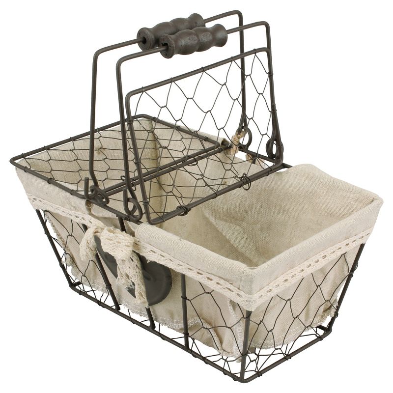 10.7&#34; x 6.5&#34; Decorative Farmhouse Chicken Wire Metal Picnic Basket Brown - Stonebriar Collection, 4 of 7