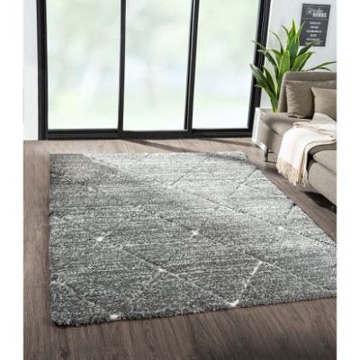 Kumasinova Trellis Area Rug, Cream & Grey Diamond Pattern Rug, Plush High Pile Living Room Rug, Stain-Resistant Rugs for Living Room