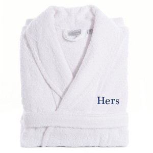 Linum Home Textiles 100% Turkish Cotton Embroidered ''Hers'' Terry Bathrobe in Bookman Font - 1 of 3