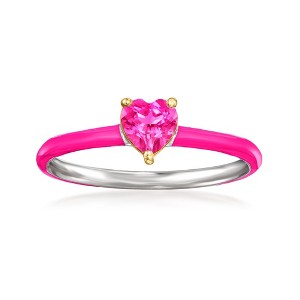 Pure Collection by Ross-Simons 0.50 Carat Pink Topaz Heart Ring With Single Diamond and Pink Enamel in Sterling Silver and 14kt Yellow Gold - 1 of 4