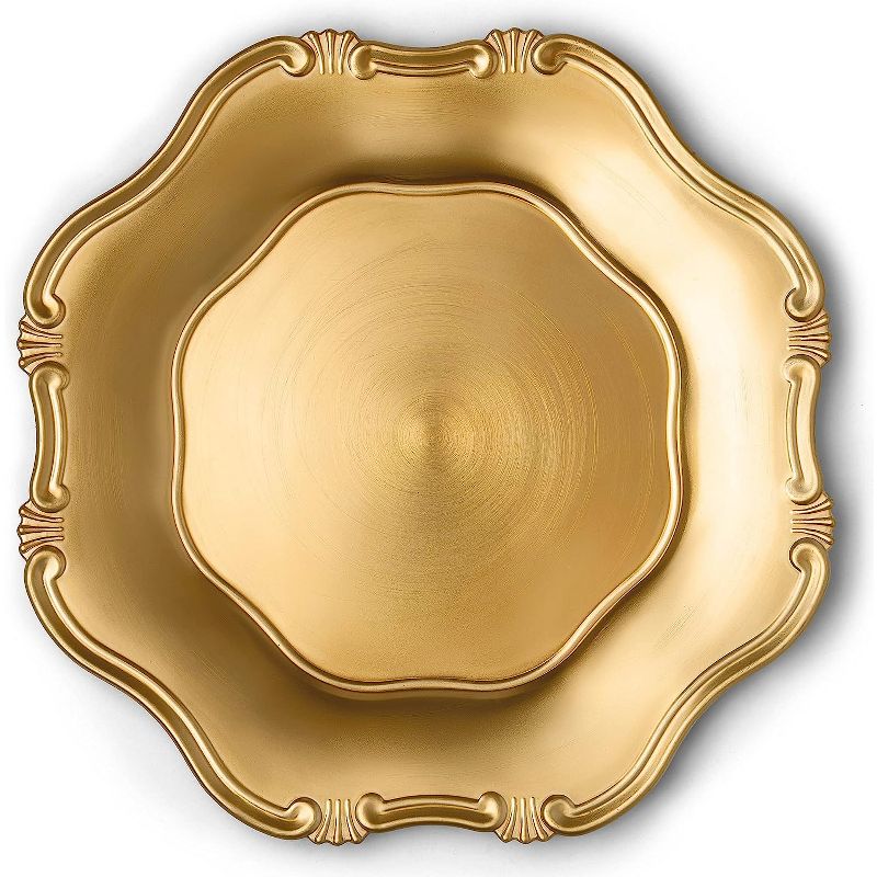 Chateau Fine Tableware Baroque Gold Charger Plates, 13” Elegant Chargers, Set Of 6, Hand Finished (Finish May Vary) Baroque Gold Chargers, 1 of 4