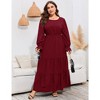 Whizmax Womens Plus Size Round Neck Long Sleeve Empire Waist Pleated Hem Boho Maxi Dress With Pockets Wine Red 3XL - image 3 of 4