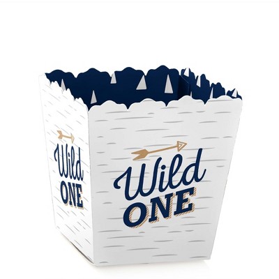 Big Dot of Happiness He's a Wild One - Party Mini Favor Boxes - 1st Birthday Party Treat Candy Boxes - Set of 12