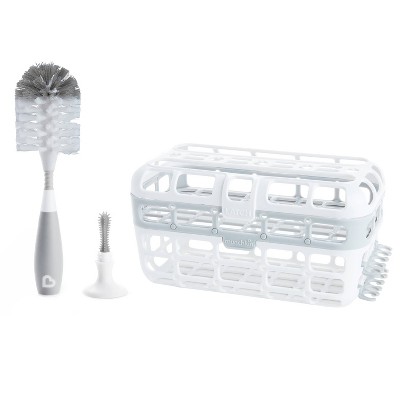 Munchkin High Capacity Dishwasher Basket And Bristle Brush Cleaning Set - Gray