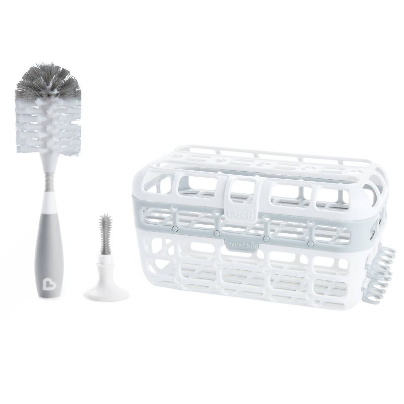 Munchkin High Capacity Dishwasher Basket And Bristle Brush Cleaning Set - Gray - 2ct, 1 of 8