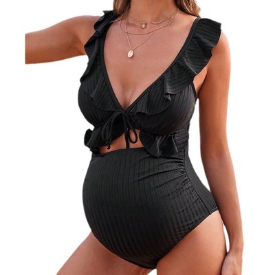 Maternity Swimsuit For Women Swim Suits Tie Front Tummy Control Bathing Suits Ruffle Swimsuits