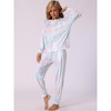 cheibear Women's Cotton Tie Dye Long Sleeve Round Neck Shirt with Drawstring Long Pants Pajama Set - 2 of 4