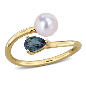 EVERLY JEWELRY | Multiple-color option in Yellow Silver Pearl Ring with Multiple color gemstone Options. - 1 of 4