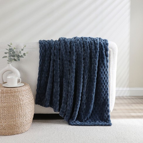 Kate Aurora Leylani Ultra Soft & Plush Luxurious Accent Throw Blanket - 50 in. W x 60 in. L - Navy - image 1 of 4