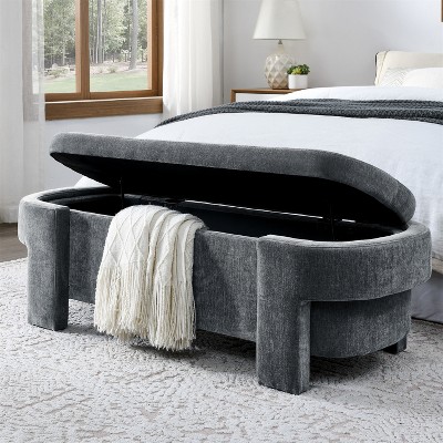 51" Chenille Storage Bench,Upholstered Storage Ottoman Bench,End of Bed Storage Bench with Safety Hinge,Large Storage Ottoman Bench-Maison Boucle