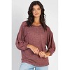 Slickblue Women’s Mauve/Heather Grey Puff Sleeve Top, Long Balloon Sleeves, Relaxed Fit, Casual Style, S-L - 2 of 4