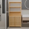 Tall Bathroom Storage Cabinet, 66" Bamboo Narrow Bathroom Floor Cabinet with 2 Door & 4-Tier Open Shelves - 2 of 4