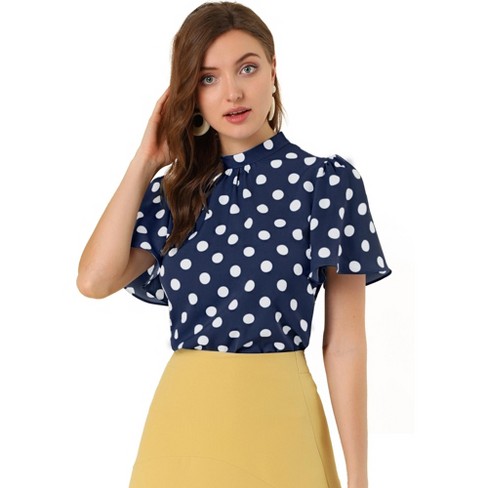 Allegra K Women's Polka Dots Print V Neck Short Sleeve Elegant Work Office  Tops X-Small White at  Women's Clothing store