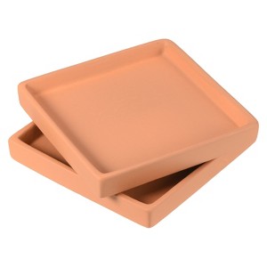 Unique Bargains Indoor Ceramic Square Plant Pot Saucers Tray 2 Pcs - 1 of 4