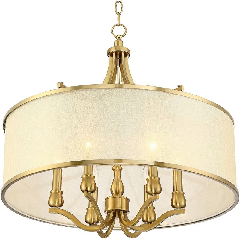 Possini Euro Design Sydney Warm Brass Drum Chandelier 25" Wide Modern Clear Gold Organza Shade 6-Light Fixture for Dining Room House Kitchen Island, 3 of 10