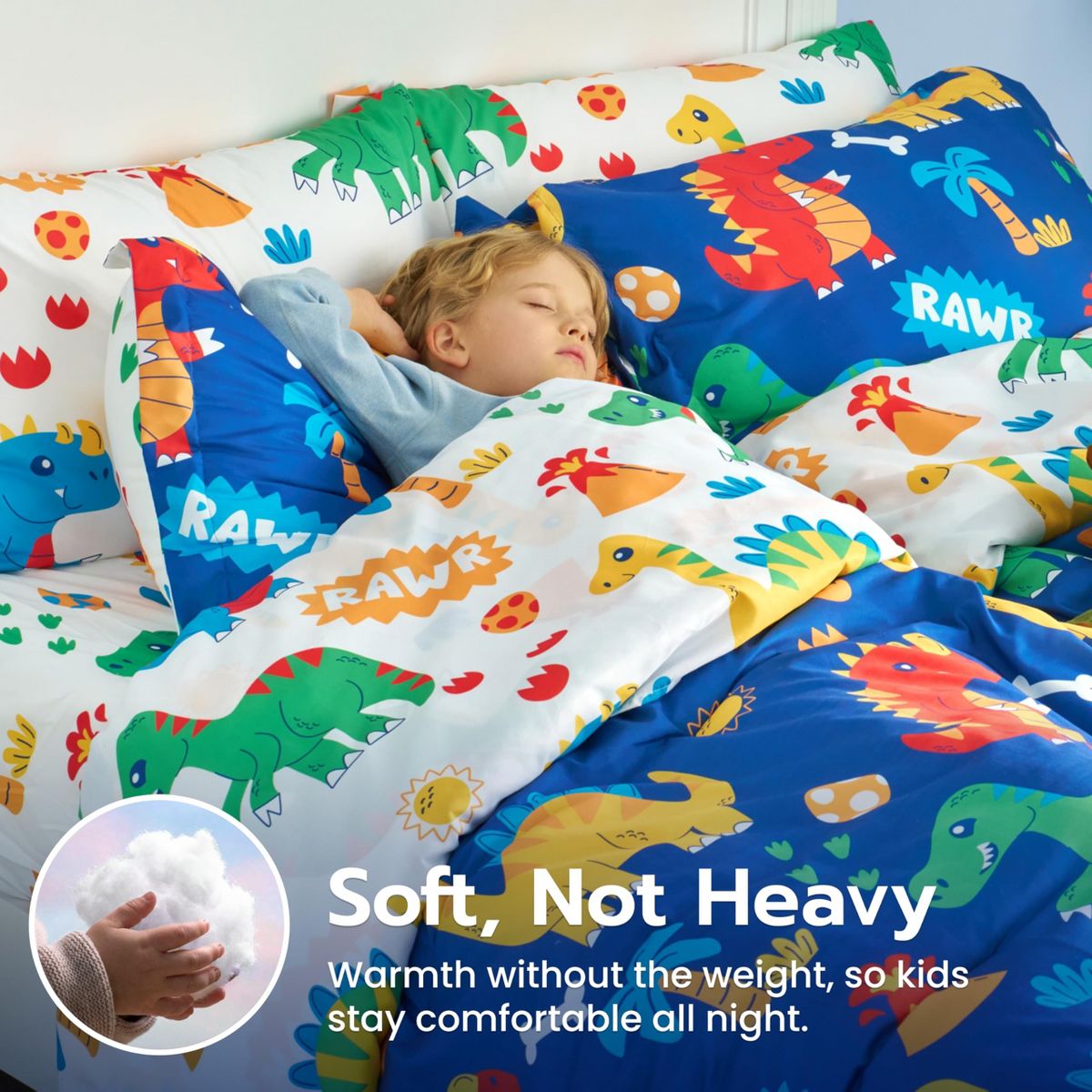 Joyfy Kids Full Comforter Set for Toddler Teen Boys Cute Dinosaur Bedding Set Super Soft Microfiber Bed in a Bag with Comforter Sheet Pillowcase Sham - thumbnail 5