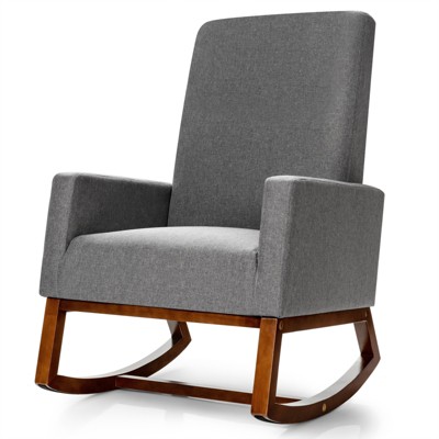 Tangkula Mid Century Rocking Chair Comfortable Rocker Modern High Back Armchair