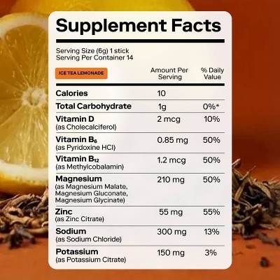 Magna Hydration Electrolyte Mix Stick Pack Dietary Supplement Vegan Powder - Iced Tea Lemonade - 10ct: Magnesium 210mg, NSF Certified, Sugar-Free