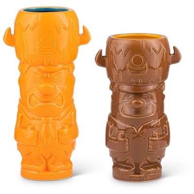 Beeline Creative Geeki Tikis The Flintstones Mug Set | Fred & Barney Tiki Mugs | Holds 28 Ounces