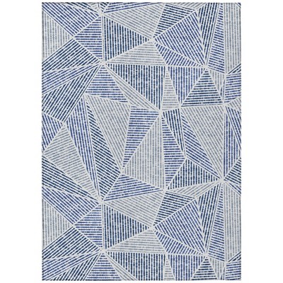 Navy Blue And Denim Blue Geometric Washable Indoor Outdoor Area Rug