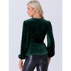 INSPIRE CHIC Women's Velvet Elegant Tie Waist Long Sleeve V Neck Wrap Peplum Blouse - 3 of 4