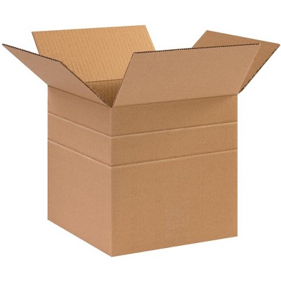 The Packaging Wholesalers Multi-Depth Corrugated Boxes 10" x 10" x 10" Kraft 25/Bundle BS101010MD