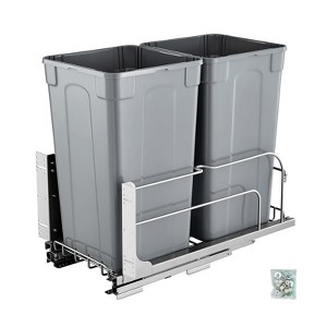 VEVOR Pull-Out Trash Can, 27 QT x2 Double Under Mount Kitchen Waste Container, Heavy Duty Garbage Recycling Bin, Gray - 1 of 4