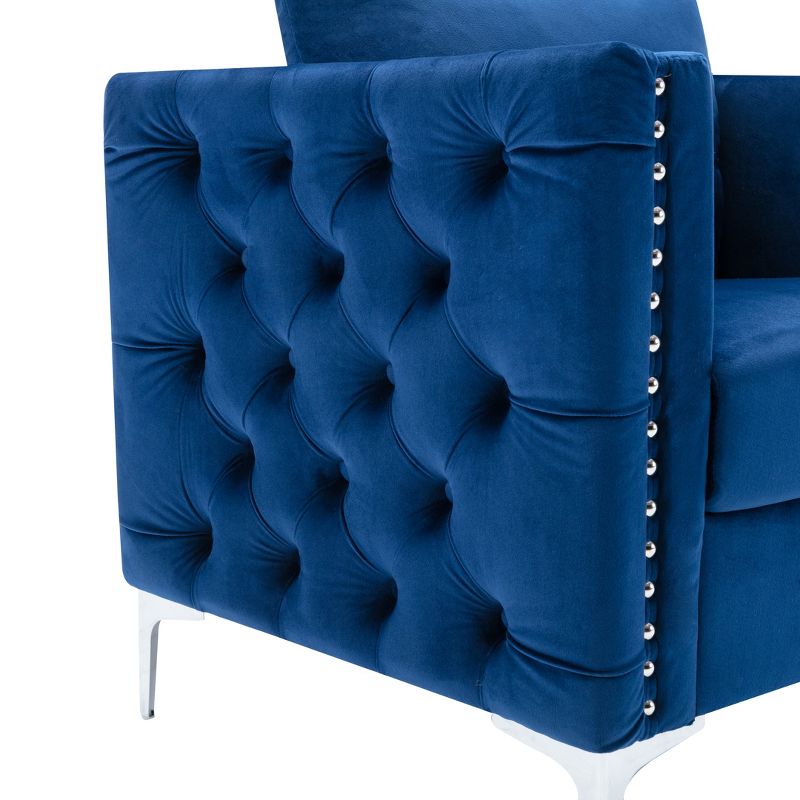 Modern Velvet Armchair Tufted Button Accent Club Chair with Steel Legs-ModernLuxe, 5 of 11