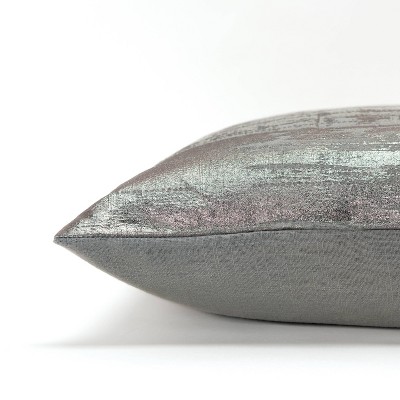 Silver Foil Printed Cotton Lumbar Throw Pillow 14" x 26"