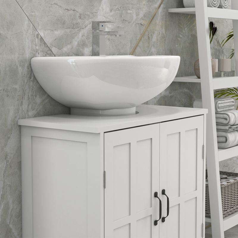 kleankin Pedestal Under-Sink Cabinet, Bathroom Storage Unit with Double Doors and Adjustable Shelf, White, 5 of 7