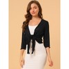 Allegra K Women's Open Front Solid Self Tie Lightweight 3/4 Sleeve Shrug Cardigan - 2 of 4