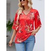MISSKY Women's 3/4 Sleeve Tunic Tops Casual V Neck Dress Shirts Floral Printed Loose Fit Pleated Blouses - 2 of 4