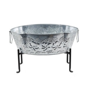 20" Embossed Oval Tub with Folding Stand Steel - ACHLA Designs: Vintage-Style Beverage Chiller & Planter - 1 of 4