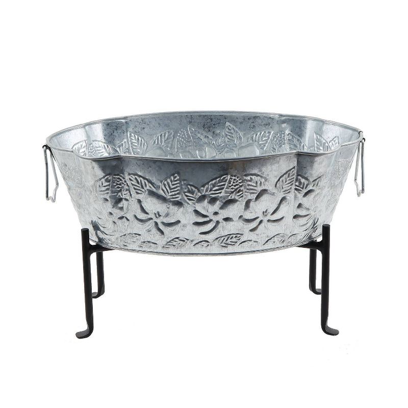 20&#34; Embossed Oval Tub with Folding Stand Steel - ACHLA Designs, 1 of 9