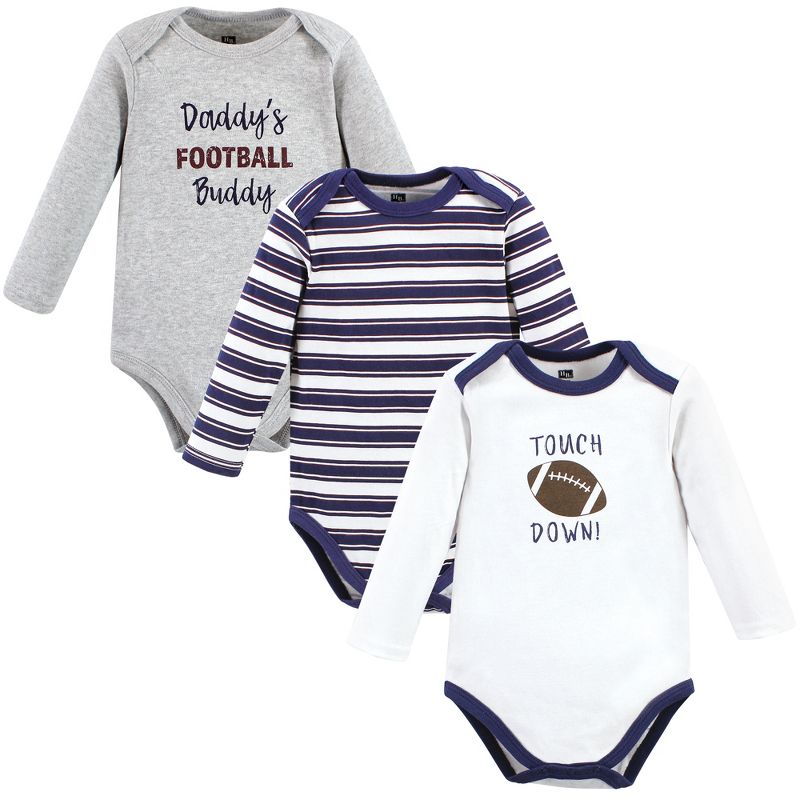 Hudson Baby Infant Boy Cotton Long-Sleeve Bodysuits, Football Buddy 3-Pack, 1 of 6