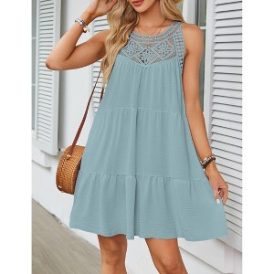 Women's Halter Neck Mini Dress Casual Sleeveless Hollow Out A-Line Summer Dress Green S - 1 of 3